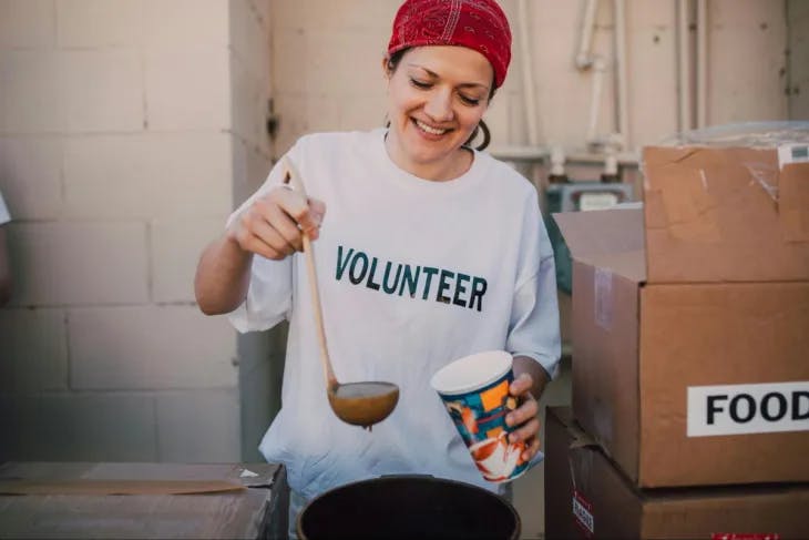 Woman volunteering at a food bank